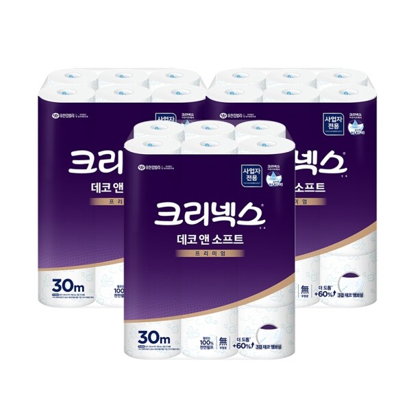 크리넥스 데코앤소프트 두루마리 3겹 화장지 30M 24롤x3팩 45178